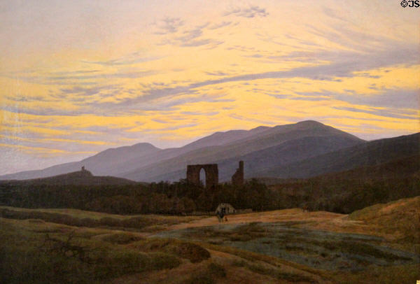 Eldena ruins in giant mountains painting (1830-4) by Caspar David Friedrich at Pomeranian State Museum. Greifswald, Germany.