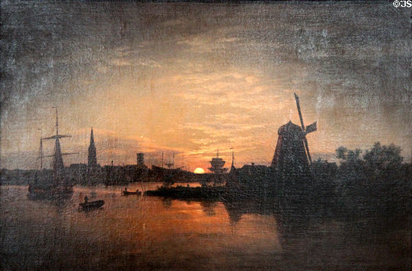 Swinemünde by Moonlight painting (1840) by Johan Christian Dahl at Pomeranian State Museum. Greifswald, Germany.
