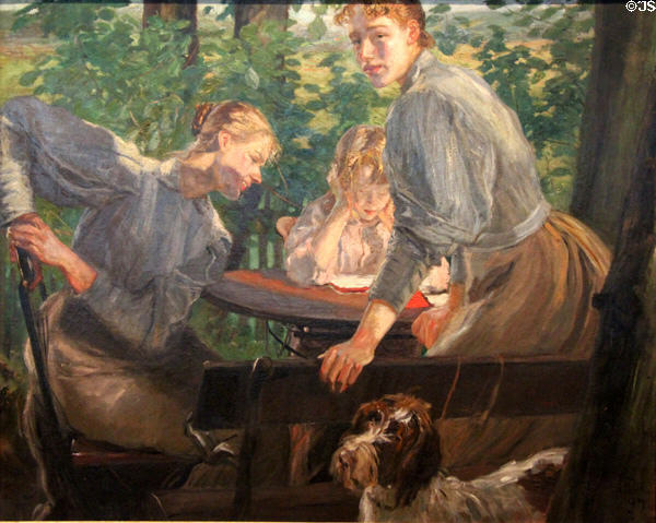 Daughters of the Artist in Garden painting (1897) by Fritz von Uhde at Pomeranian State Museum. Greifswald, Germany.