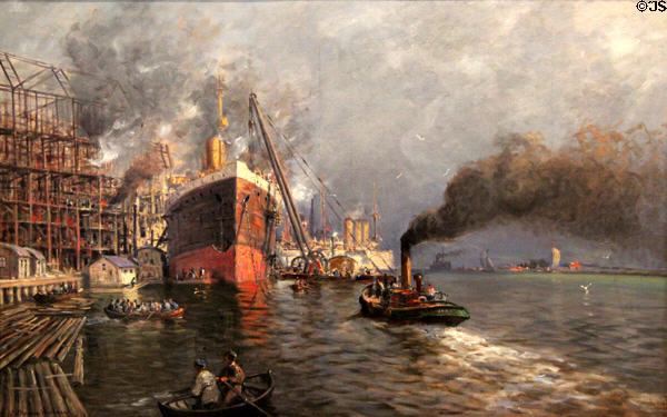 Vulcan shipyard in Stettin painting (1905) by Eduard Krause-Wichmann at Pomeranian State Museum. Greifswald, Germany.