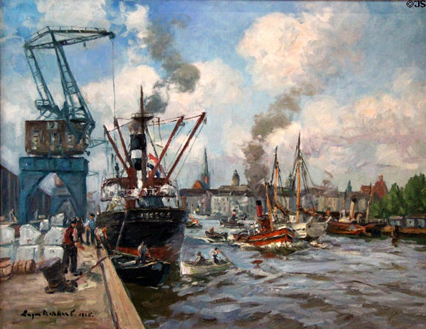 Stettin Harbor painting (1935) by Eugen Dekkert at Pomeranian State Museum. Greifswald, Germany.