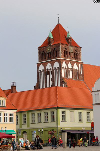 St Mary's Church seen over Greifswald market square. Greifswald, Germany.