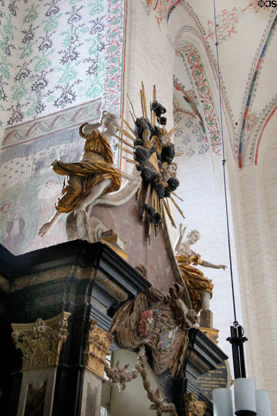 Trinity carving at St Mary's Church. Greifswald, Germany.