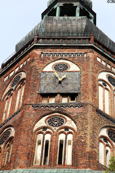 Gothic octagonal detail of St Nicholas Church tower (15thC). Greifswald, Germany.