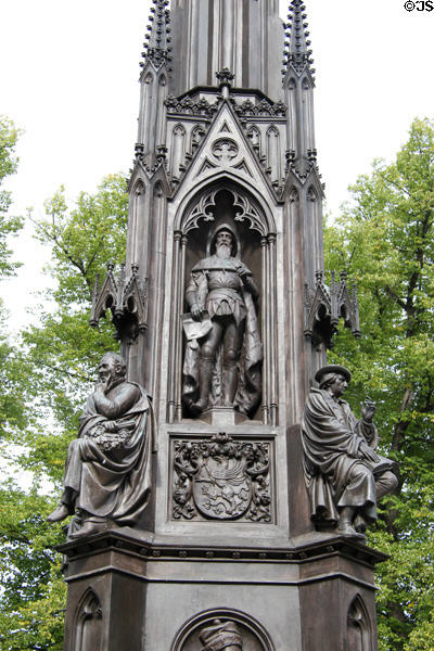 Heinrich Rubenow monument honors founders of Greifswald University (c1400-62) sculpture (1856) by Bernhard Afinger. Greifswald, Germany.