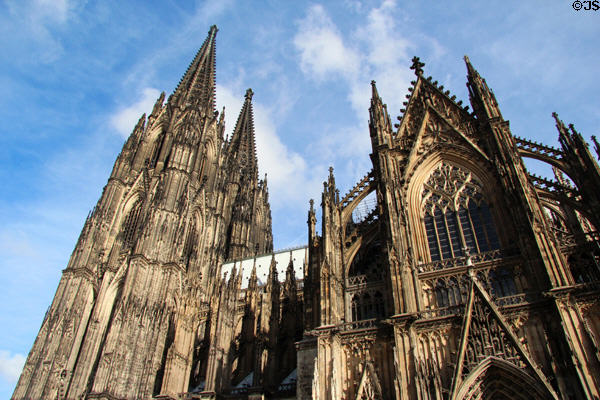 Spires & ornate south facade of Köln Cathedral. Köln, Germany.