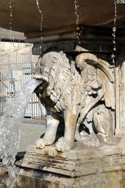 Lion supporting St Peter's fountain on south side of Köln Cathedral. Köln, Germany.