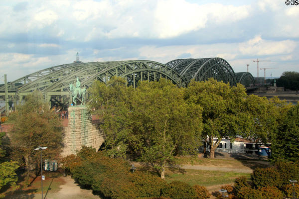 Hohenzollern Bridge (1911, reconstructed 1945), crossing Rhine River, busiest rail bridge in Germany. Köln, Germany.