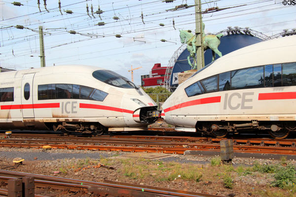 Intercity Express Train (ICE) coupled outside Köln Central Station. Köln, Germany.