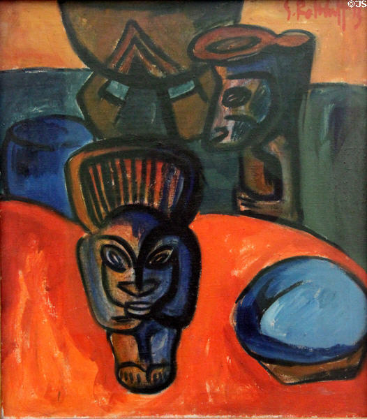 Still Life with Negro Sculpture painting (1913) by Karl Schmidt-Rottluff at Ludwig Museum. Köln, Germany.
