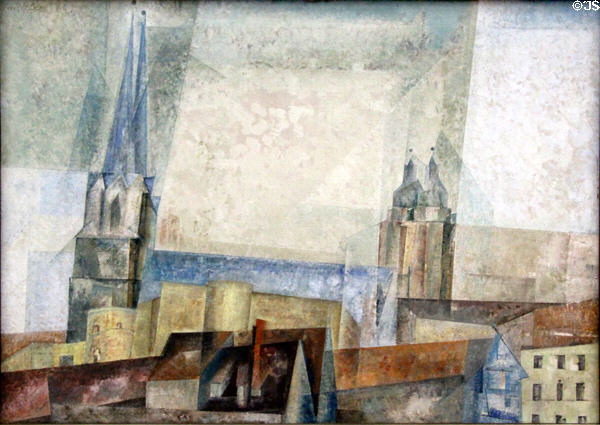 Towers Over the City (Halle) painting (1931) by Lyonel Feininger at Ludwig Museum. Köln, Germany.