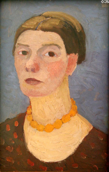 Self-Portrait in Front of Blue Background painting (1906) by Paula Modersohn-Becker at Ludwig Museum. Köln, Germany.