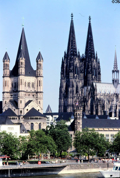 Köln Cathedral & Great St Martin Church from Rhine River. Köln, Germany.