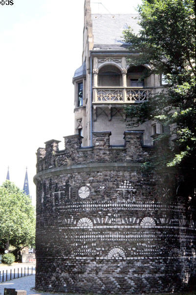Römerturm, remains of Roman tower, part of ancient fortifications, with mosaic ornamentation. Köln, Germany.