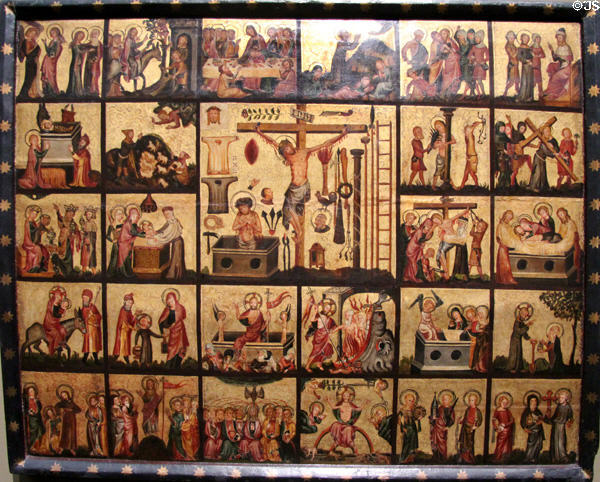 Scenes from Divine Plan of Salvation painting (c1370-80) from Köln at Wallraf-Richartz Museum. Köln, Germany.