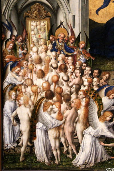 Detail with St Peter of The Last Judgment painting (c1435) by Stefan Locher at Wallraf-Richartz Museum at Wallraf-Richartz Museum. Köln, Germany.