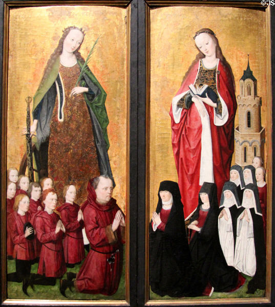 Sts. Catherine, Barbara & Donors paintings (c1475-80) forming wings of triptych by Meister der Georgslegende in Köln at Wallraf-Richartz Museum. Köln, Germany.