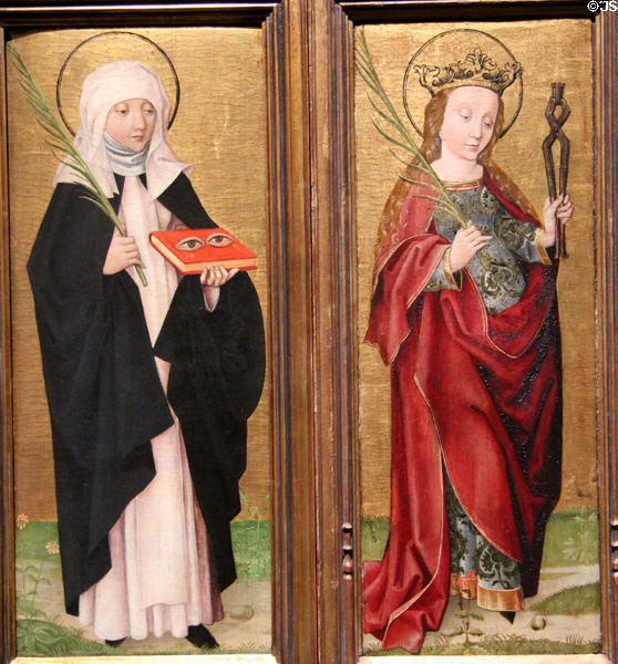 Sts. Odilia von Hohenburg & Apollonia von Alexandrien with their symbols painting (c1480-90) Franconian at Wallraf-Richartz Museum. Köln, Germany.