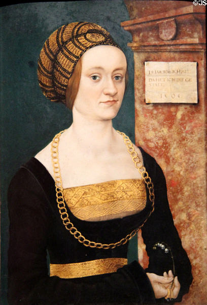 Barbara Schellenberger, part of portrait set including her husband (1505/1507) by Hans Burgkmair at Wallraf-Richartz Museum. Köln, Germany.