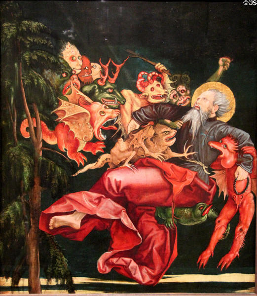 St Anthony Tormented by Demons painting (c1520) from Oberrheim at Wallraf-Richartz Museum. Köln, Germany.