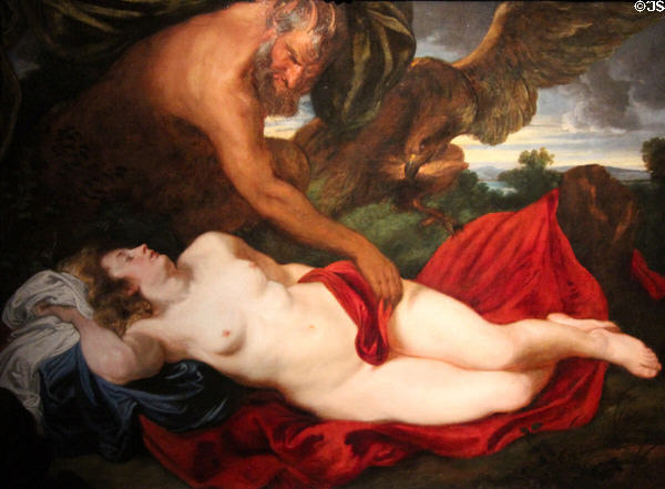 Jupiter as Satyr with Antiope painting (c1620) by Anthony van Dyck at Wallraf-Richartz Museum. Köln, Germany.