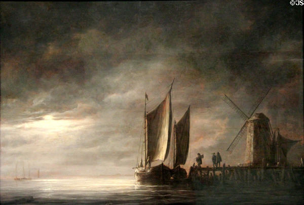 Dordrecht Harbor in Moonlight painting (c1645) by Aelbert Cuyp at Wallraf-Richartz Museum. Köln, Germany.