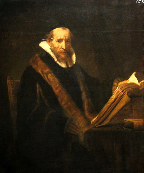 Portrait possibly of Jan Cornelisz Sylvius (1644) by Rembrandt workshop at Wallraf-Richartz Museum. Köln, Germany.