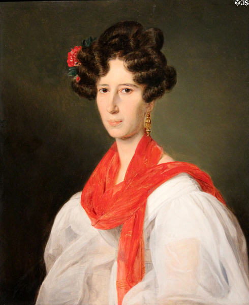 Woman with Red Scarf painting (1829) by Ferdinand Georg Waldmüller at Wallraf-Richartz Museum. Köln, Germany.