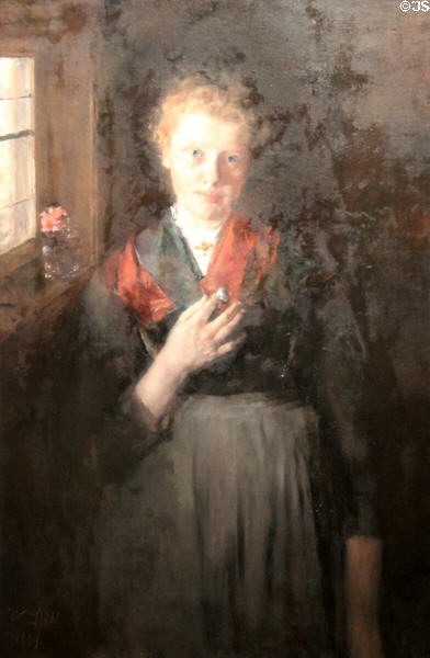 Girl at Window (Babette Maurer) painting (1899) by Wilhelm Leibl at Wallraf-Richartz Museum. Köln, Germany.