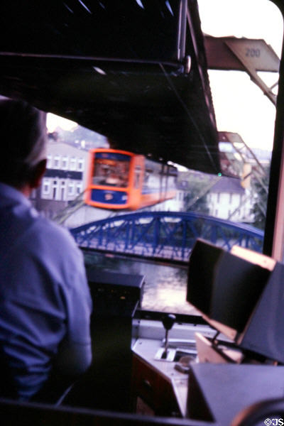 Driver's cab of hanging monorail. Wupperthal, Germany.