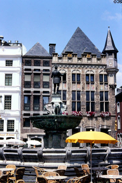 Charlemagne Fountain on Market square. Aachen, Germany.