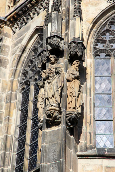 Religious statues on Aachen Cathedral. Aachen, Germany.