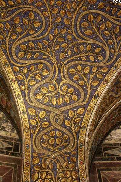 Elaborate mosaic foliage in Palatine Chapel at Aachen Cathedral. Aachen, Germany.