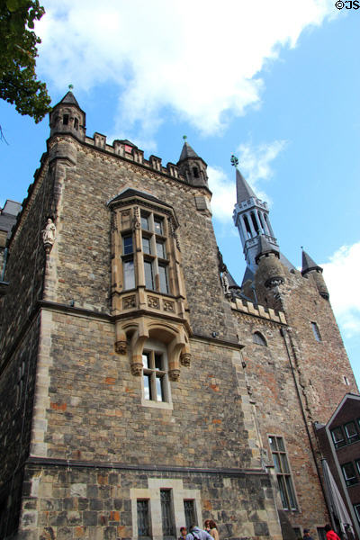 Town Hall with Granus Tower on right, lower section (beginning 10thC) of which is remains of Charlemagne's Palace. Aachen, Germany.