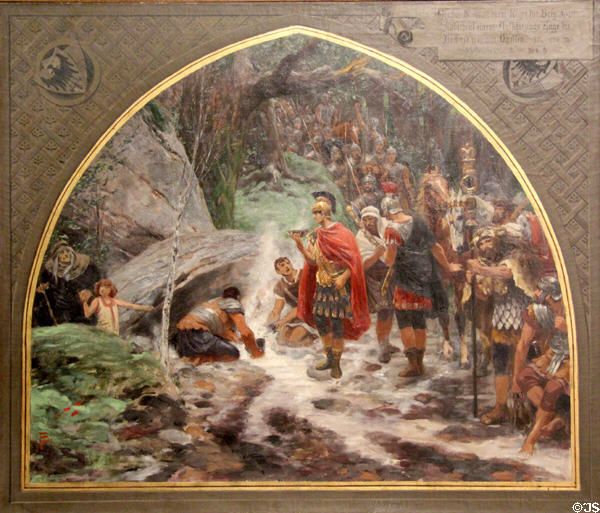 Romans Discover Hot Springs painting (1898) by Albert Baur at New Aachen City Museum. Aachen, Germany.