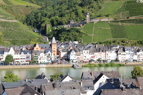 View of Zell, founded by Romans, from opposite bank of Mosel. Zell, Germany.