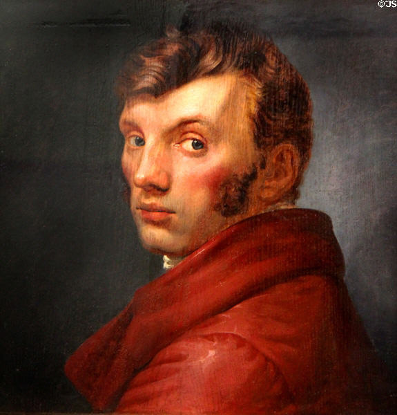 Self portrait in red coat (1809-10) by Philipp Otto Runge at Hamburg Fine Arts Museum. Hamburg, Germany.