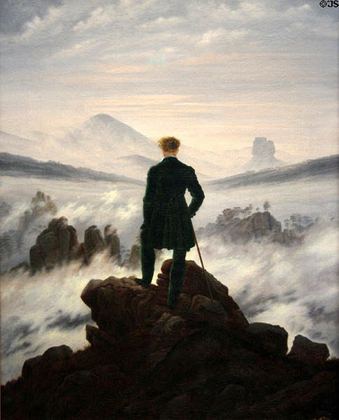 Wanderer Overlooking Sea of Fog painting (c1817) by Caspar David Friedrich at Hamburg Fine Arts Museum. Hamburg, Germany.