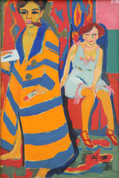 Self portrait with Model painting (1910 & 1926) by Ernst Ludwig Kirchner at Hamburg Fine Arts Museum. Hamburg, Germany.