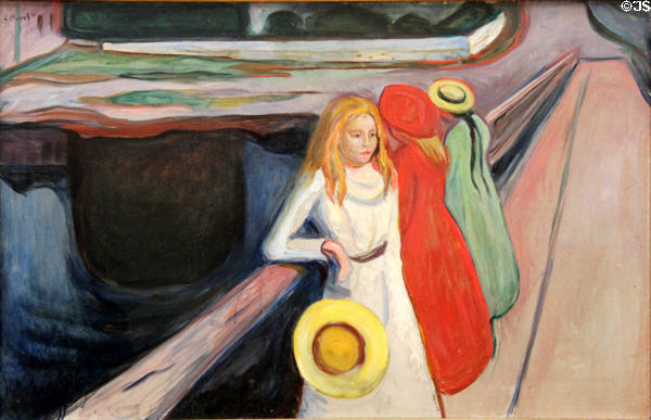 Girls on the Pier painting (1901) by Edvard Munch at Hamburg Fine Arts Museum. Hamburg, Germany.