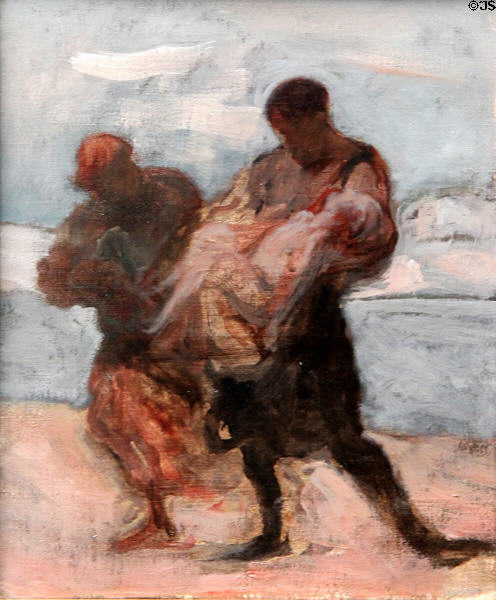 The Rescue painting (c1870) by Honoré Daumier at Hamburg Fine Arts Museum. Hamburg, Germany.