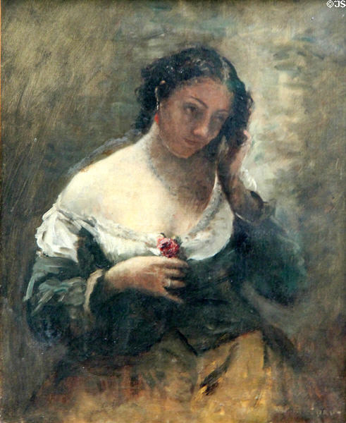 Girl with a Rose painting (c1860-5) by Jean-Baptiste-Camille Corot at Hamburg Fine Arts Museum. Hamburg, Germany.
