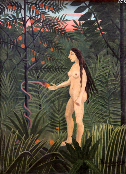 Eve in Earthly Paradise painting (c1907) by Henri Rousseau at Hamburg Fine Arts Museum. Hamburg, Germany.