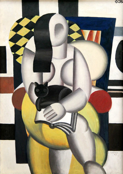 Woman with Cat painting (1921) by Fernand Léger at Hamburg Fine Arts Museum. Hamburg, Germany.