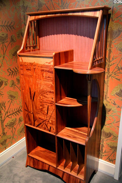 Beech shelves inlaid with different woods (1895) by Emile Gallé (Nancy, France) at Hamburg Decorative Arts Museum. Hamburg, Germany.