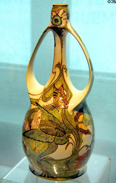 Rozenburg handled vase (c1899) by J.W. van Rossum at Hamburg Decorative Arts Museum. Hamburg, Germany.