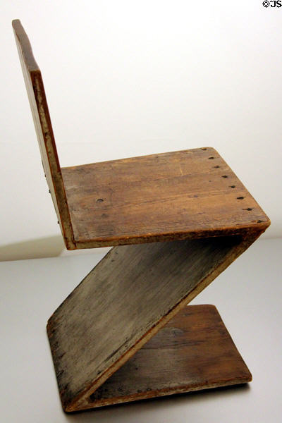 Zig-Zag Chair (1932) by Gerrit Thomas Rietveld, Holland, at Hamburg Decorative Arts Museum. Hamburg, Germany.