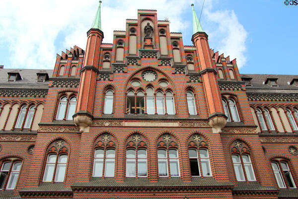 Brickwork details of Schleswig-Holstein State Offices (1894-6) in Lübeck. Lübeck, Germany.