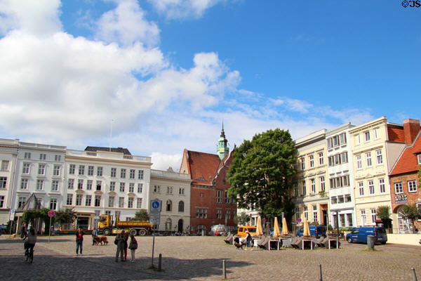 Jakobikirch Square with heritage buildings. Lübeck, Germany.