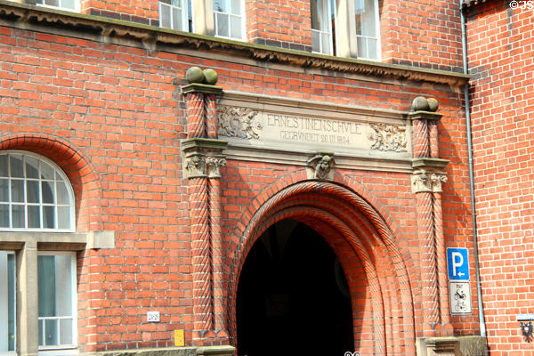 Entrance arch of Ernestinen school (1904) (on Jakobikirch Square). Lübeck, Germany.